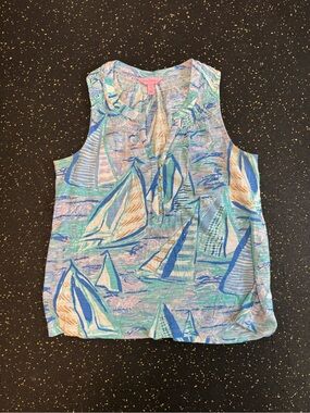 Lilly Pulitzer Sailboat Print Sleeveless Tank Top in Aqua & Blue